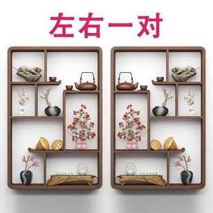 壁挂式 博古架实木新中式 茶壶展示架上墙置物架简约现代多宝阁隔断