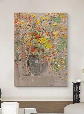 大芬暖色系抽象花卉手绘油画波洛克花瓶装饰画客厅挂画玄关肌理画