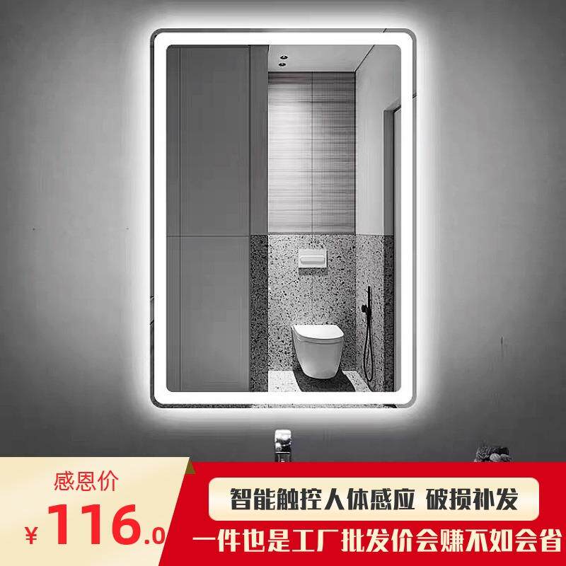 卫生间led带灯触摸屏浴室化妆镜防雾洗漱台发光镜 竖挂智能镜