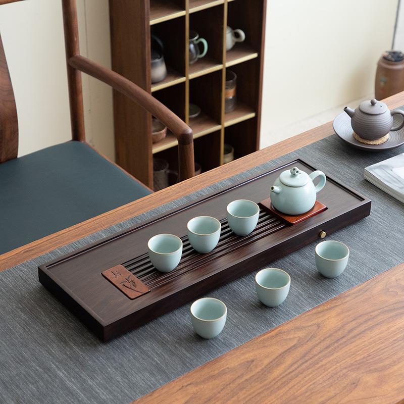 德化陶瓷【茶盘】干泡排水式/黑檀木/听禅/茶台/轻奢茶/实木高档