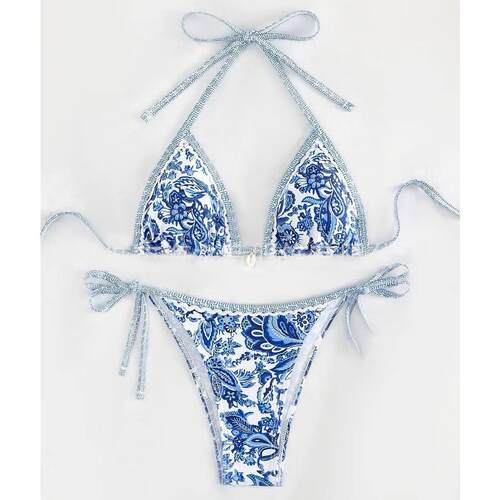 Swimsuit, women's bikini, blue and white porcelain printed