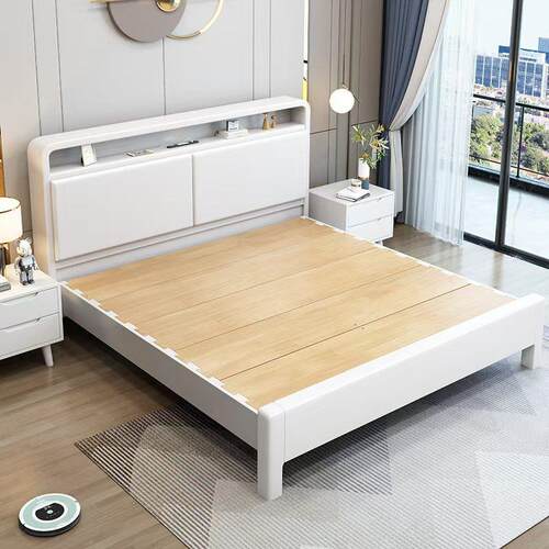 北欧实木床1.8软靠带夜灯双人1.5m1.35现代简约小户型1.2储物婚床