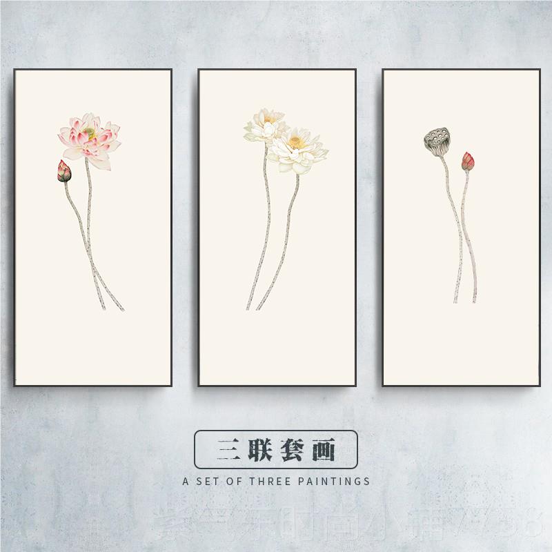 高档新中式客厅装饰画沙发背景墙餐书房厅茶画室壁挂画水墨荷花禅图片