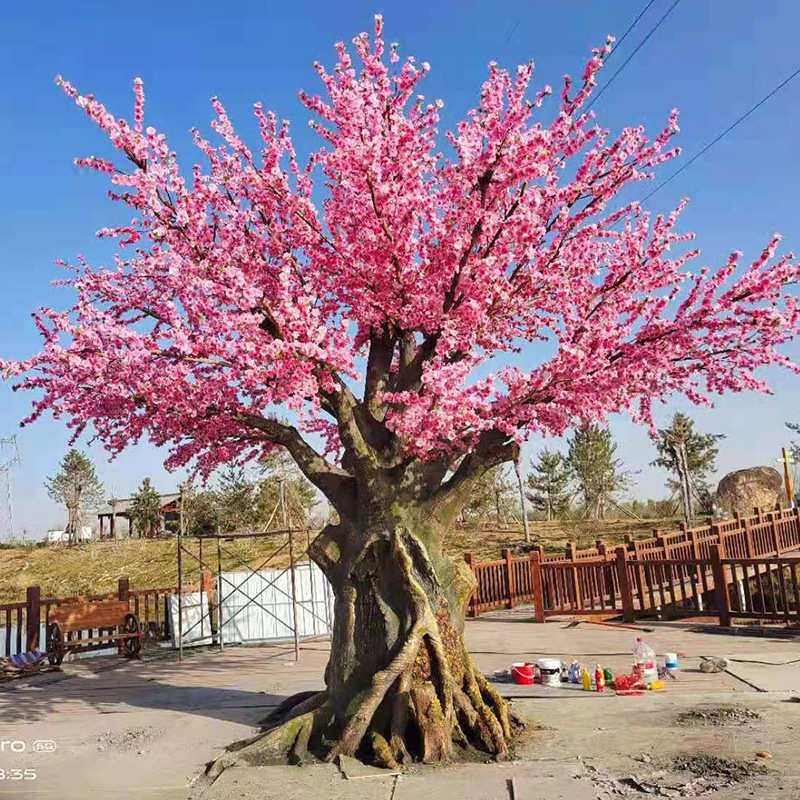 摆件绿花树造景民景区装饰宿冬季桃桃植庭院工程仿真仿真花树大型