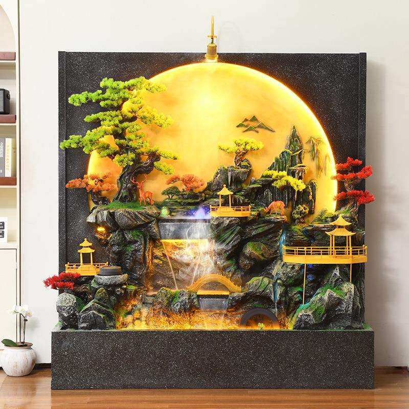 水幕墙流水屏风公司酒店别墅背景室内外庭院花园假山鱼池喷泉景观