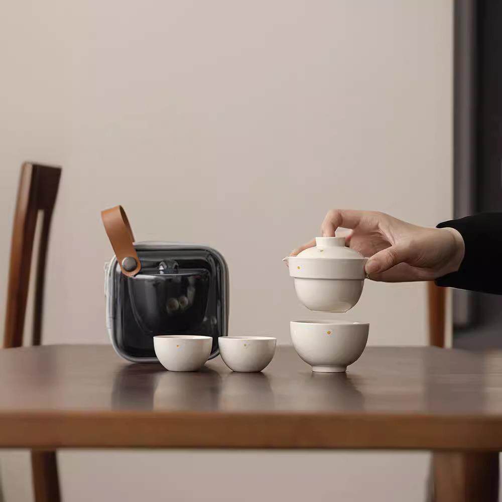 念云居快客杯小雏菊一碗三杯旅行茶具套装小清新女士户外便携式一