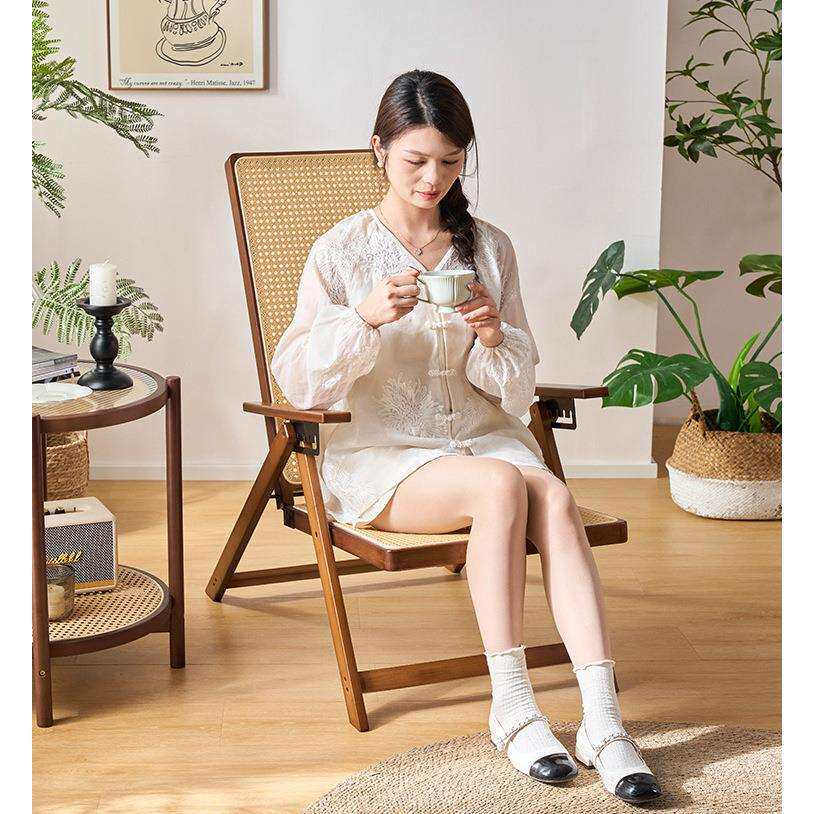 藤编竹躺椅折叠午休可坐可躺户外老人专用藤椅结实耐用阳台休闲椅