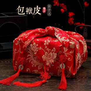 结婚女方陪嫁用品新娘中式婚礼包袱皮红布大号刺绣包裹布婚庆道具