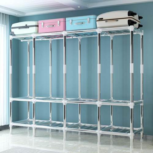 衣柜出租房简易家用卧室钢管加粗粗加固组装布衣柜落地架子收纳橱