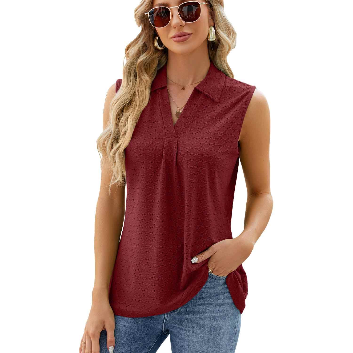 Top Women Casual Solid Color Loose Vest Sleeveless Lapel