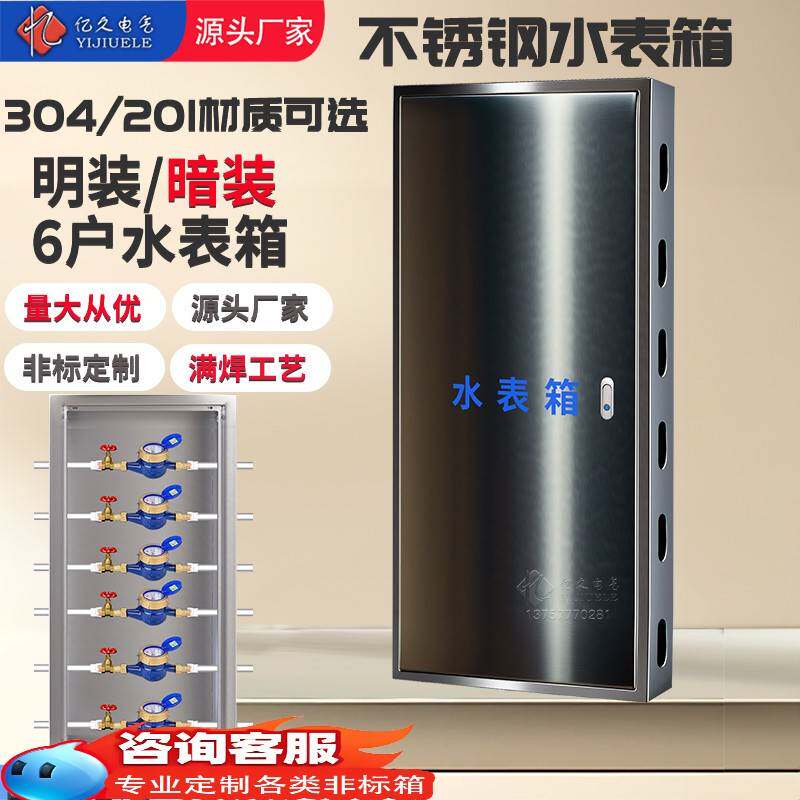 304不锈钢自来水水表箱6户明装暗装家用住宅户外防冻外盖定制
