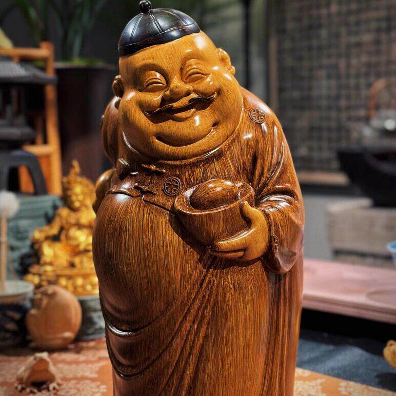 地主树脂茶室摆件财主老爷守财奴防竹根雕家居摆设人物玄关茶空间