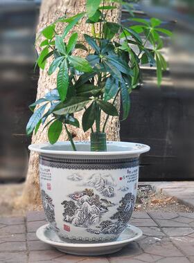 景德镇陶瓷器号室内钵落地树盆花盆铁树发财树粉彩雪景新中式