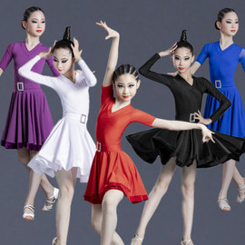 儿童拉丁舞蹈服装女童练功服表演出比赛考级春夏短袖少儿拉丁舞裙