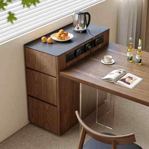 窄岛台柜小户型单独移动岛台餐柜厨房胡桃木中岛倒台单导台餐桌