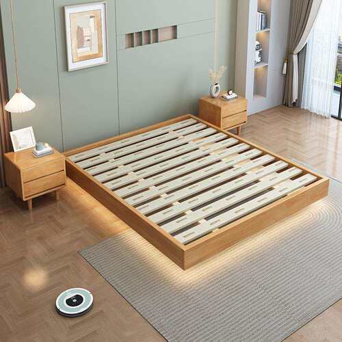 悬浮床现代简约无床头主卧室1.8m双人床1.5m单人床带感应灯实木床