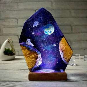 太空银河树脂木夜灯星际滴胶灯设计欧美热卖款送她的创意礼物星球