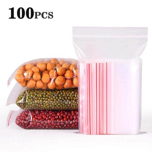 100Pcs/Lot Clear Stand Up Pouch Plastic Zip Lock Bags Zipper