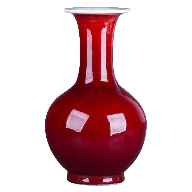 景德镇仿古郎红釉花瓶家居客厅电视柜插花装饰品景德镇花瓶摆件