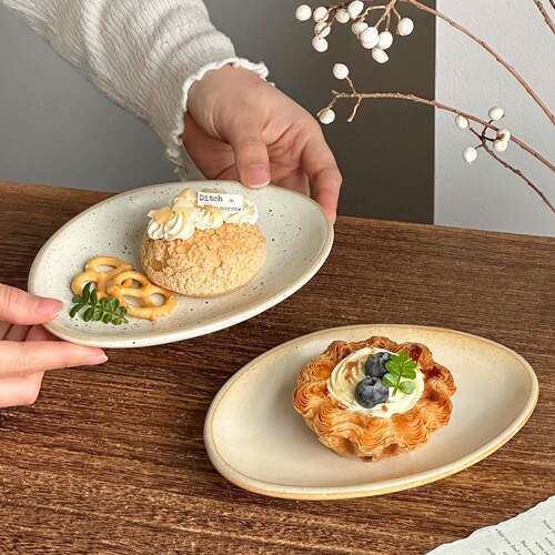 日式复古陶瓷盘子家用下午茶甜品盘点心碟早餐盘高级感精致蛋糕盘