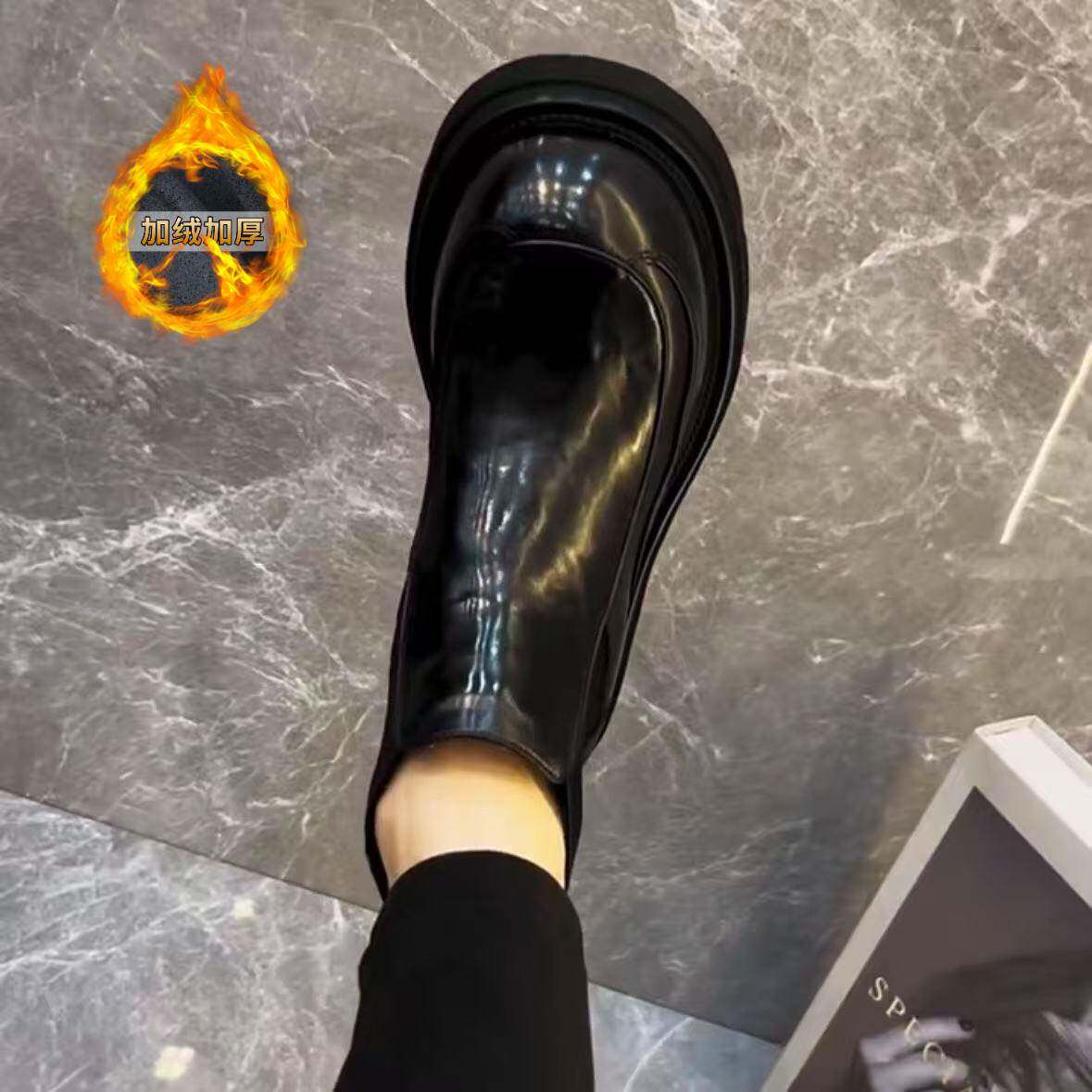 香港真皮马丁靴秋冬新款男士真皮鞋一脚蹬潮款休闲大头皮鞋百搭男