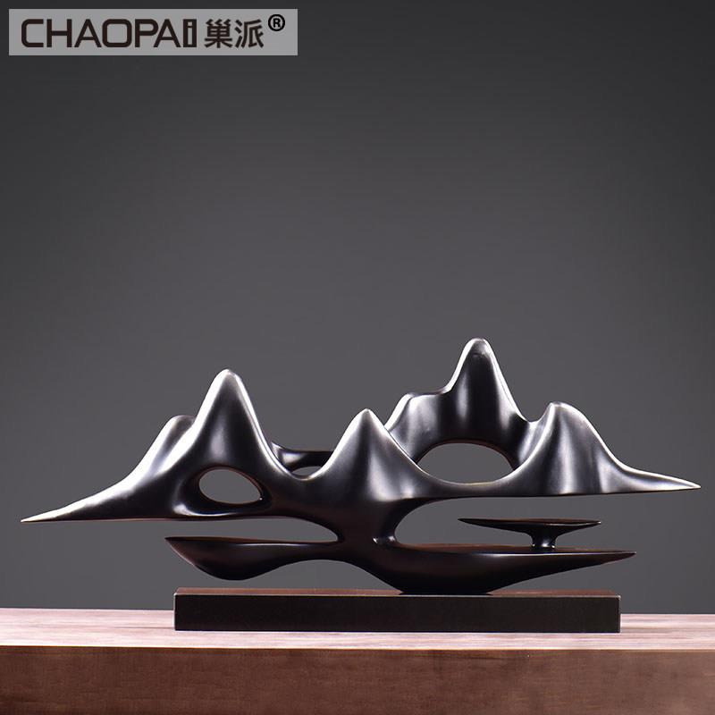 新中式办公室靠山雕塑样板间茶室家居软装饰品客厅电视柜玄关摆件