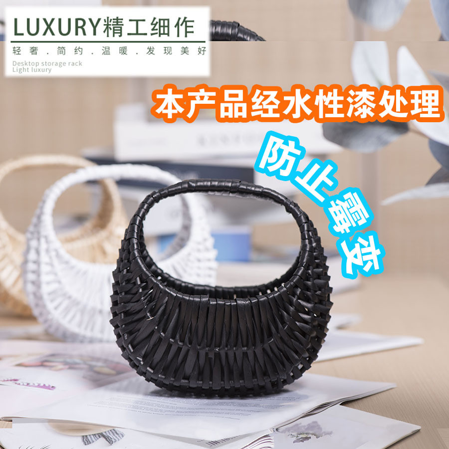 柳编手提花篮diy插花篮野餐手工藤编篮收纳篮拍摄道具节日礼品篮