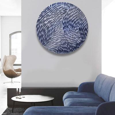 现代客厅装饰圆形入画户玄壁走关廊过道挂画木EQS板雕刻立体手工