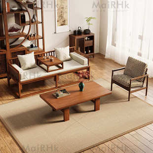 新中式罗汉床沙发实木简约小户型禅意茶桌椅组合卧榻茶台榆木客厅