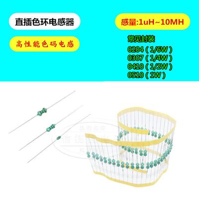 色环电感器0510 2.2/3.3/4.7/5.6/6.8/10/15/22/33/47/56/68uH 1W