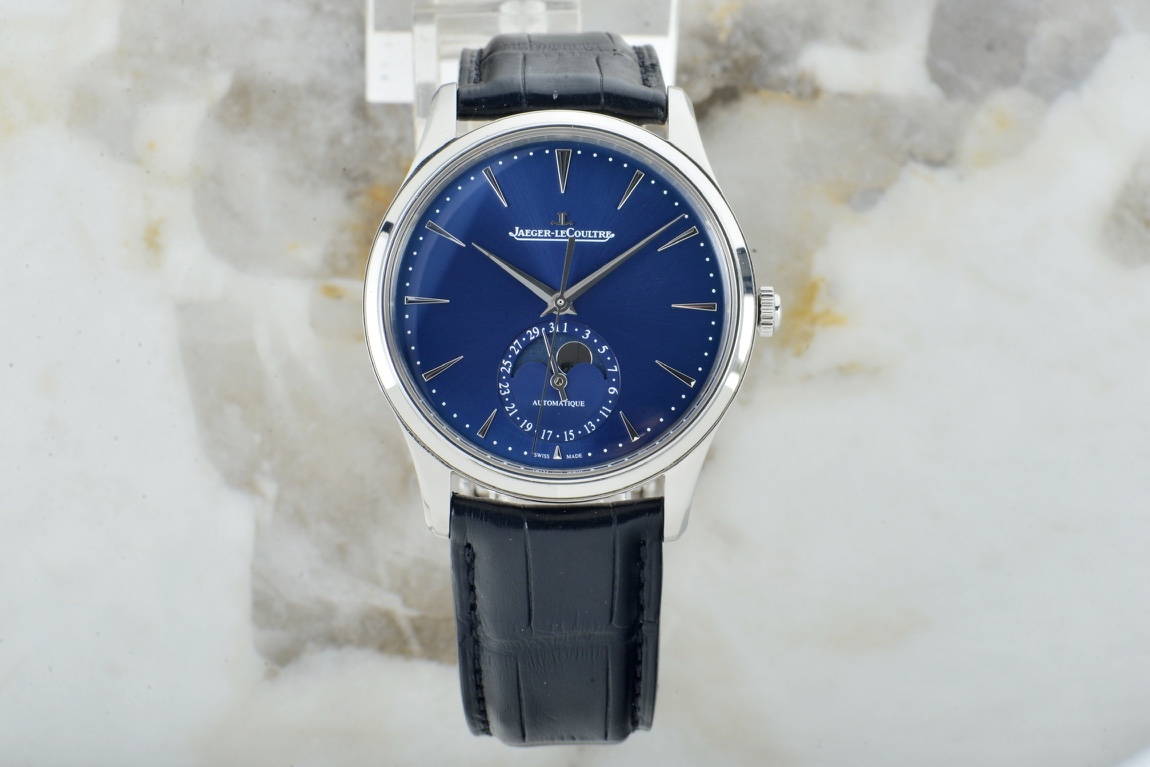 全套盒证[9.8新]积家大师系列精钢自动机械月相手表男1368480蓝面