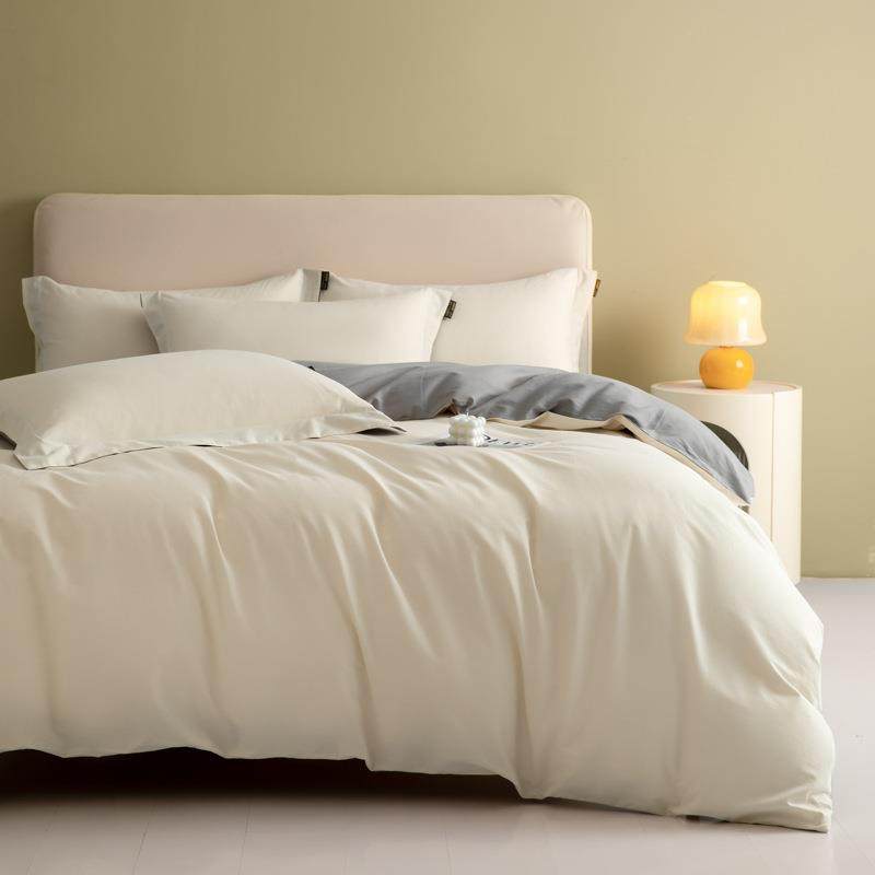 纯棉简约秋冬款纯色被套亲肤长绒棉磨毛床单四件tao高支数