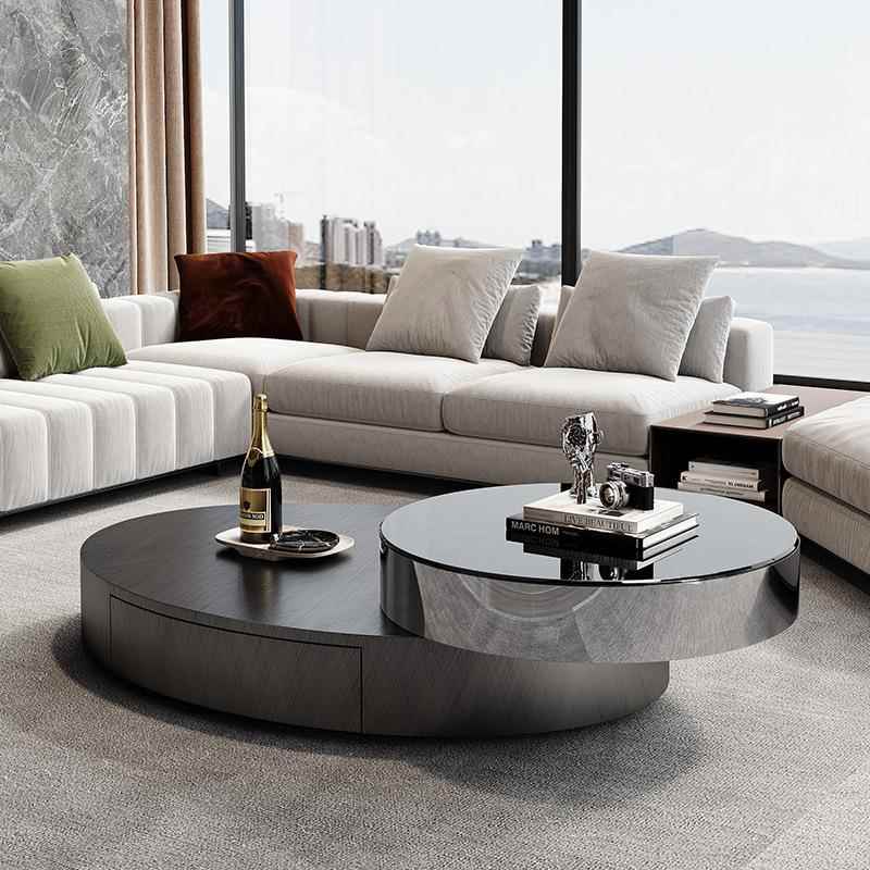 意式轻客厅椭功610圆形别墅现代旋简约创意小户型不锈钢多能奢转