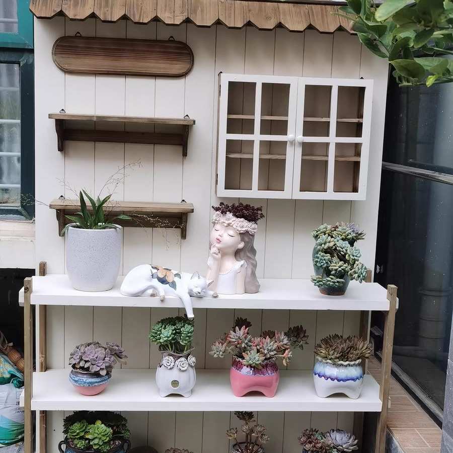 户外做旧实木园艺工作台桌子花园阳台收纳工作台防腐木花架置物架