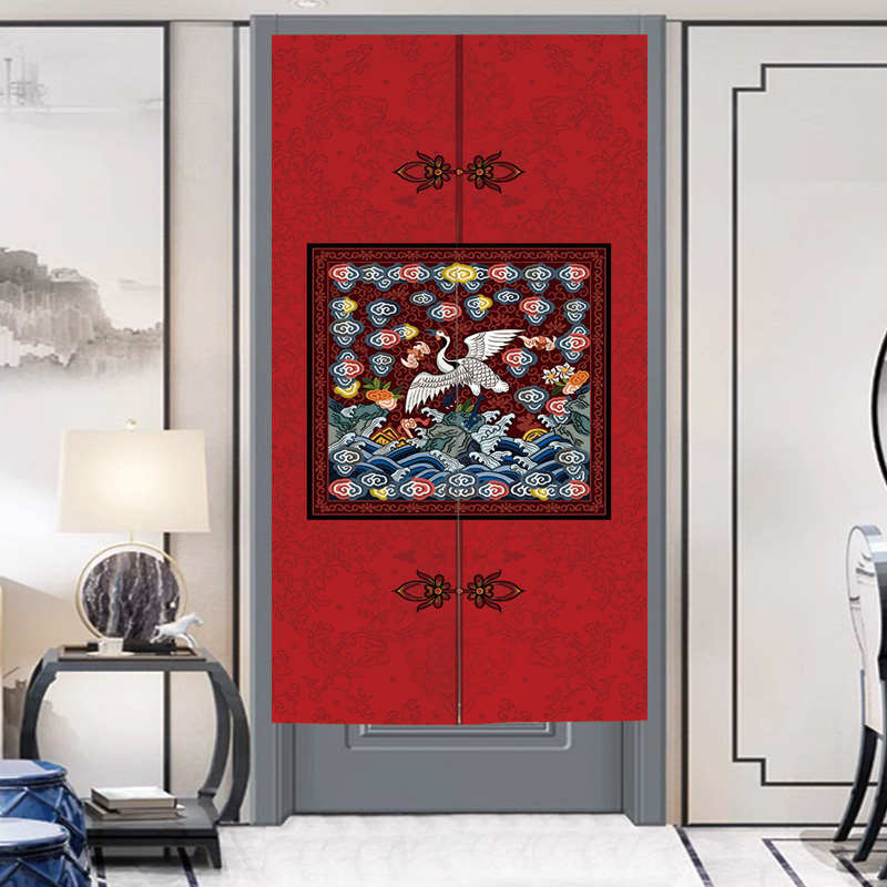 中式中国风红色喜庆花纹门对门玄关隔断帘家用卧室门帘厕所布帘子