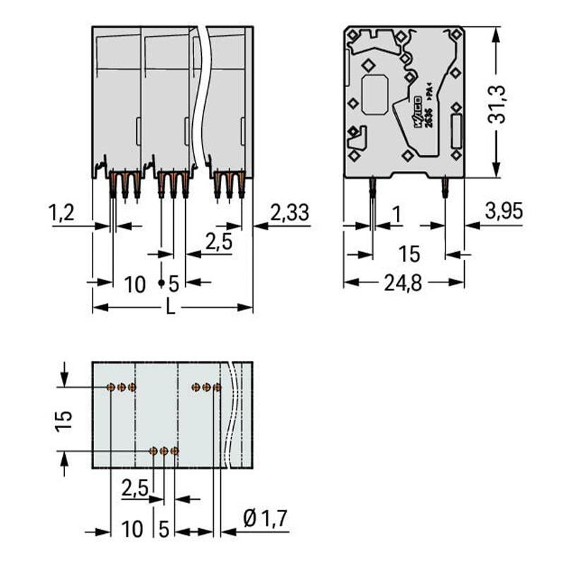 万可接线端子PCB 接线端子，型号 wago 2636-3105/020-000
