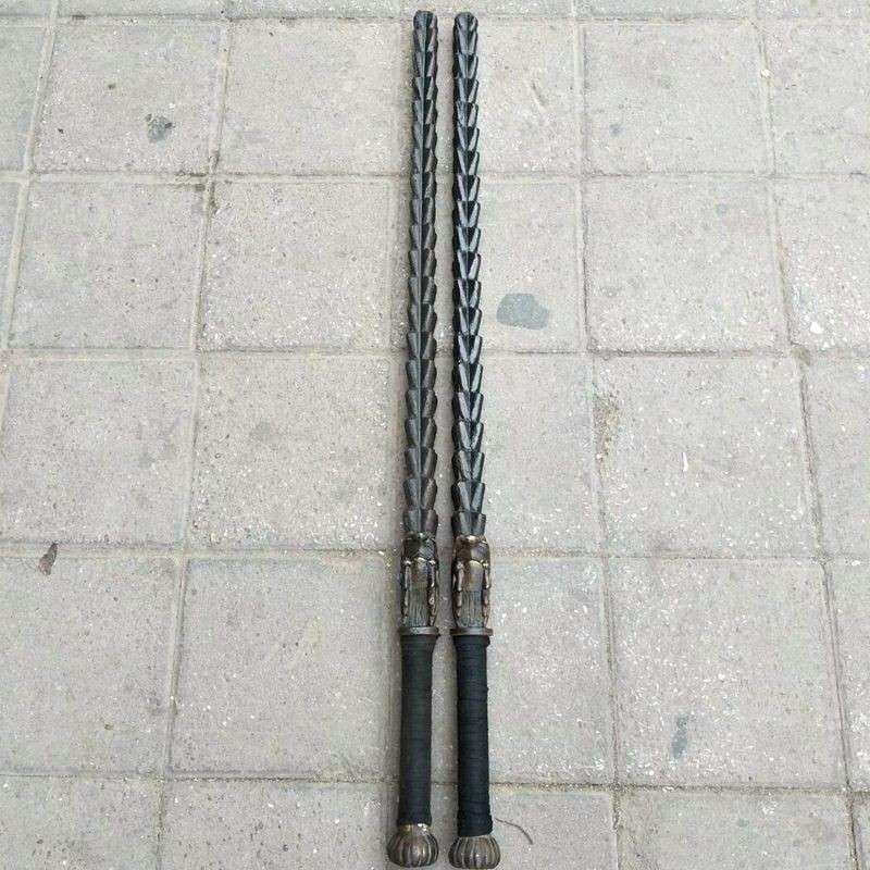 武术器械仿古做旧十八般兵器钢鞭双锏 龙头实心双鞭兵器麦穗鞭