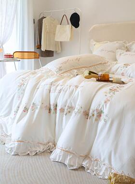 86M0仙女小清新公主风60s支长绒棉四件套全棉纯棉荷叶边被套床上4