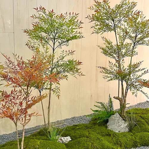 高端南天竹仿真绿植盆栽室内橱窗落地造景装饰新中式景观仿生植物