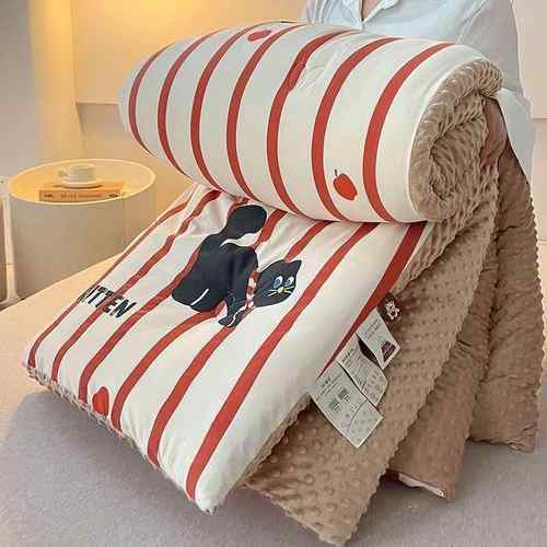 母婴秋冬保暖豆豆被子加厚冬被可机洗水洗棉麻双层纱大豆被棉被芯