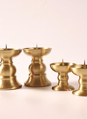 黄铜烛台光面家用供奉礼佛佛前祠堂铜蜡烛台油灯灯座佛具