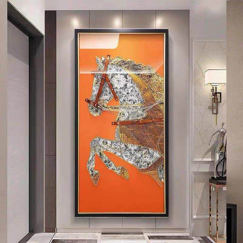 玄关画 画装饰画 画马入户3d装饰画 画轻奢立体墙面画 画现代简约