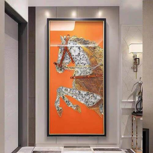 玄关画 画装饰画 画马入户3d装饰画 画轻奢立体墙面画 画现代简约