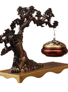 黄铜吊炉不老松仿真迎客松香炉创意中式客厅玄关桌面摆件铜工艺品