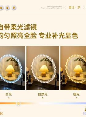 化妆镜台式LED灯轻奢智能桌面镜子钢架底座亚克力可调节化妆镜子