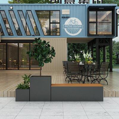 户外铁艺道路组合坐凳花箱不锈钢休闲花架坐台公园广场花坛休息椅