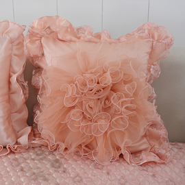 蕾丝方形抱枕套粉红色靠垫欧式家居沙发不含芯汽车柔软靠枕套