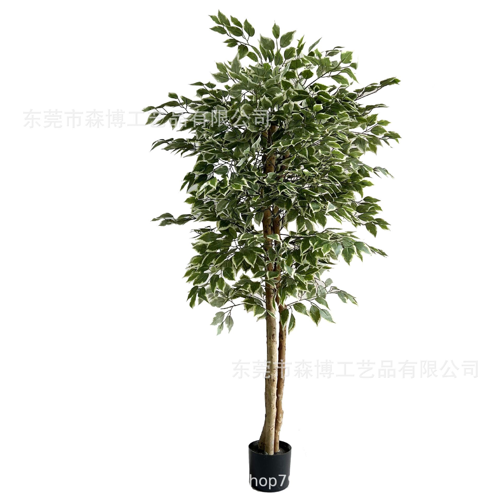 仿真真杆白边小叶榕树室内假树仿真树装饰大型植物商场落地摆件