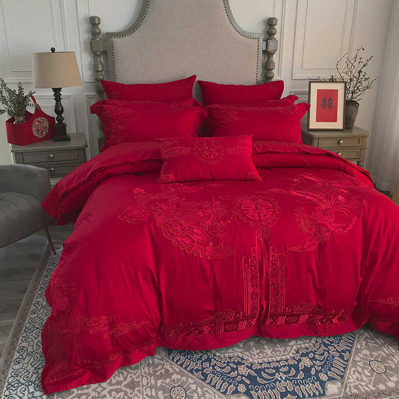 九喜狐婚庆家纺结婚四件套备婚床上用品红色喜被龙凤刺绣盛世长歌,床上用品,婚庆床品套件,淘宝优惠券,粉丝福利购,淘宝优惠卷