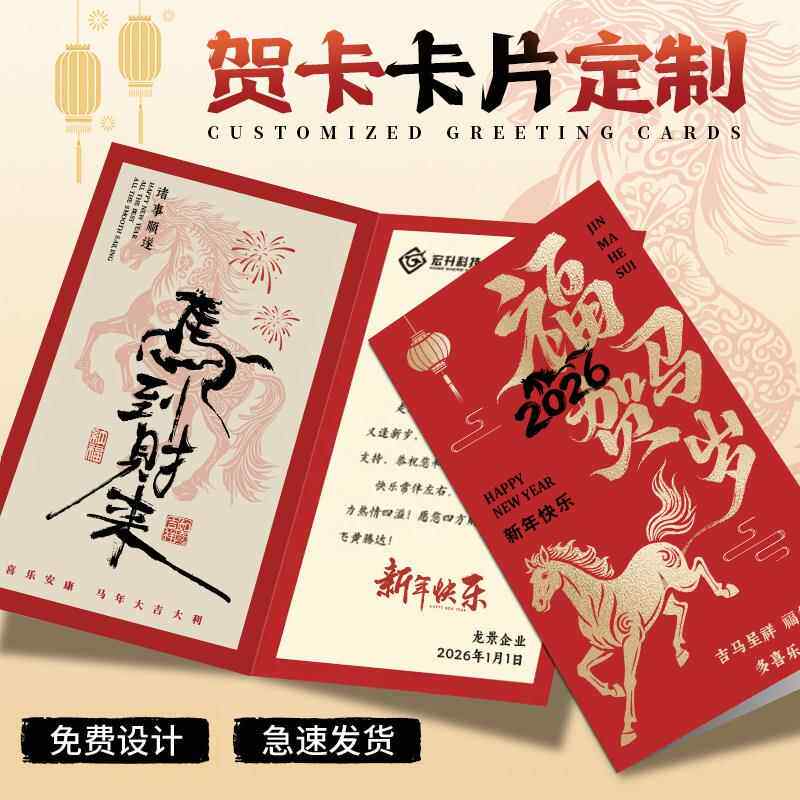 贺卡定制新年元旦高级请柬折叠卡片公司年会邀请函2026马年感谢卡